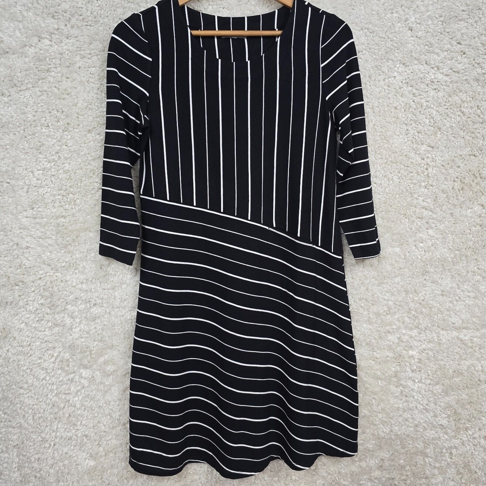 Habitat Mixed Stripe Dress Women XS Black Rayon Spandex Jersey Lagenlook